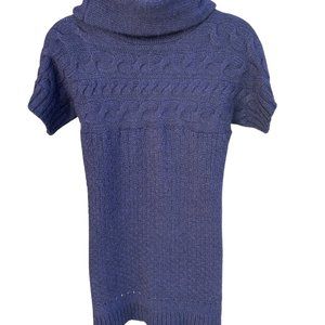 Zara Knit Short Sleeve Cowl Neck Mini Sweater Dress Acrylic Blend Navy Blue M